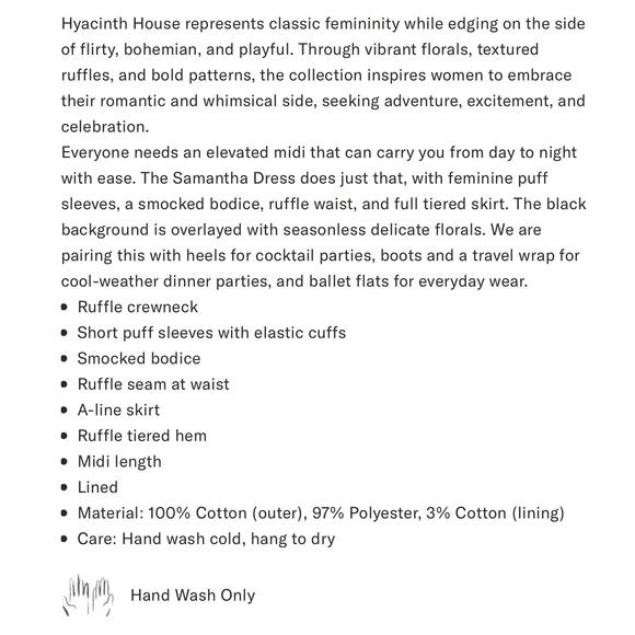 TUCKERNUCK Hyacinth House Black Multi Floral Smocked Samantha Midi Dress NWT XS - Picture 10 of 12